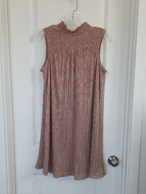 Nine West Rose Gold Metallic Pleated Midi Dress